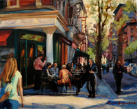 Original art for sale at UGallery.com | Sidewalk Cafe in Greenwich Village by Jonelle Summerfield | $550 | oil painting | 16' h x 20' w | thumbnail 1
