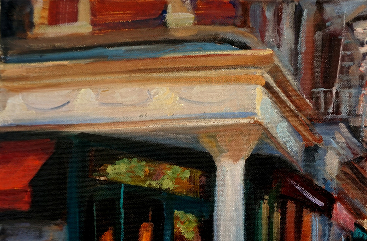 Sidewalk Cafe in Greenwich Village by Jonelle Summerfield |  Side View of Artwork 