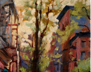 Original art for sale at UGallery.com | Sidewalk Cafe in Greenwich Village by Jonelle Summerfield | $550 | oil painting | 16' h x 20' w | photo 3