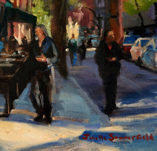 Original art for sale at UGallery.com | Sidewalk Cafe in Greenwich Village by Jonelle Summerfield | $550 | oil painting | 16' h x 20' w | photo 4
