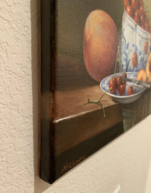 Sill Life with Cherry and Peach by Nikolay Rizhankov |  Side View of Artwork 