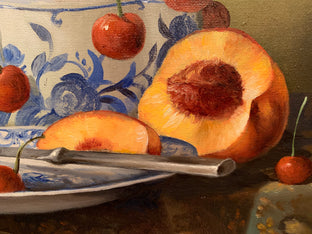 Sill Life with Cherry and Peach by Nikolay Rizhankov |   Closeup View of Artwork 