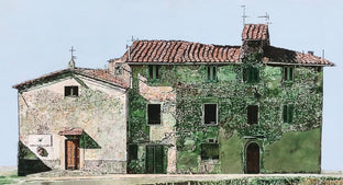 Original art for sale at UGallery.com | Casa con Chiesa by Simone Giaiacopi | $2,000 | oil painting | 17.3' h x 31' w | photo 1