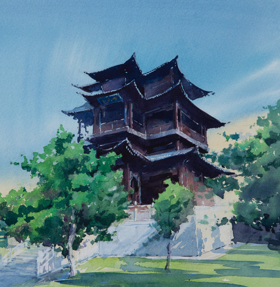 Watercolor Impressions of Chinese Architecture 10 by Siyuan Ma |  Closeup View of Artwork 