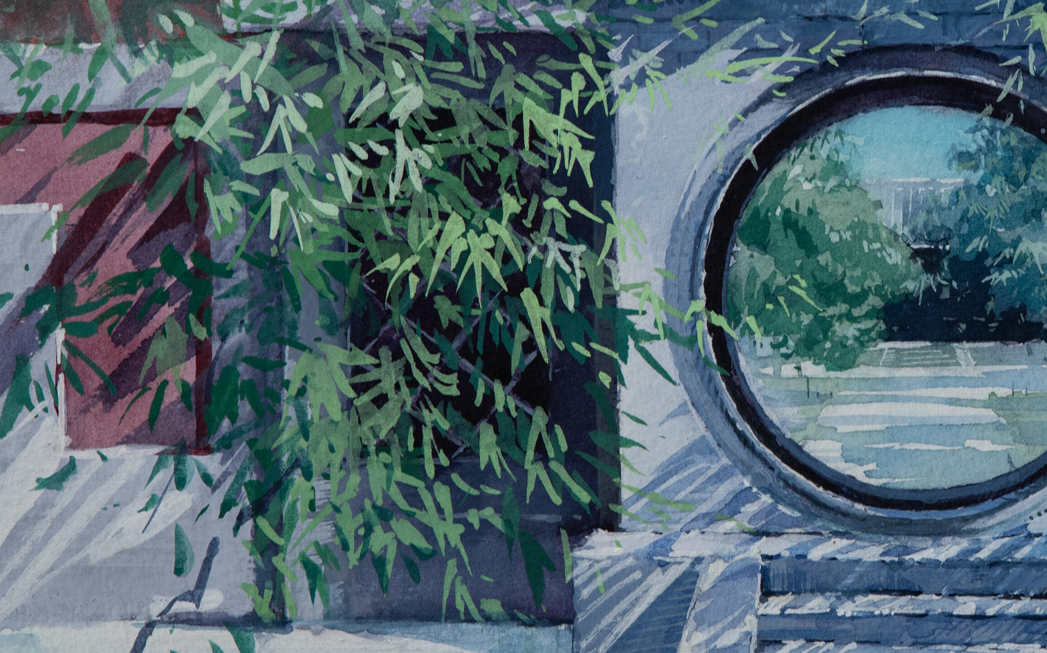 Watercolor Impressions of Chinese Architecture 12 by Siyuan Ma |  Closeup View of Artwork 