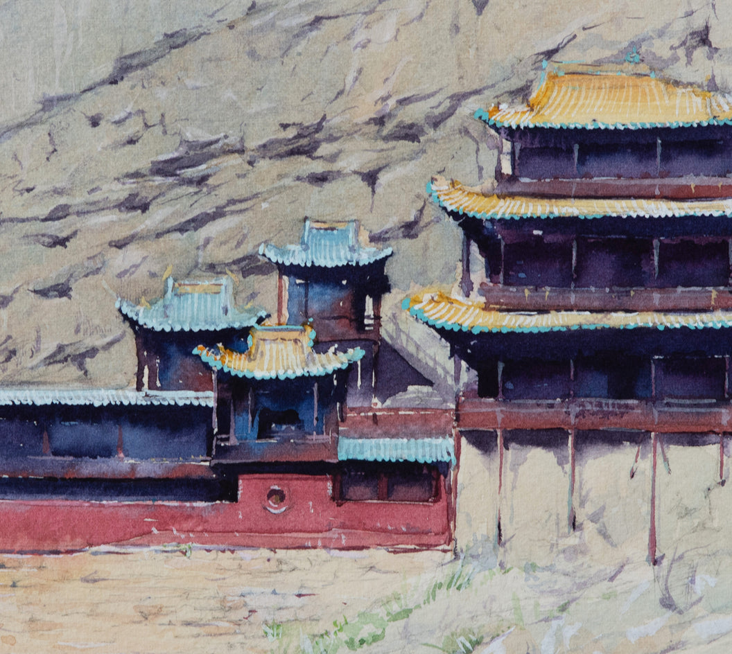 Watercolor Impressions of Chinese Architecture 15 by Siyuan Ma |  Closeup View of Artwork 