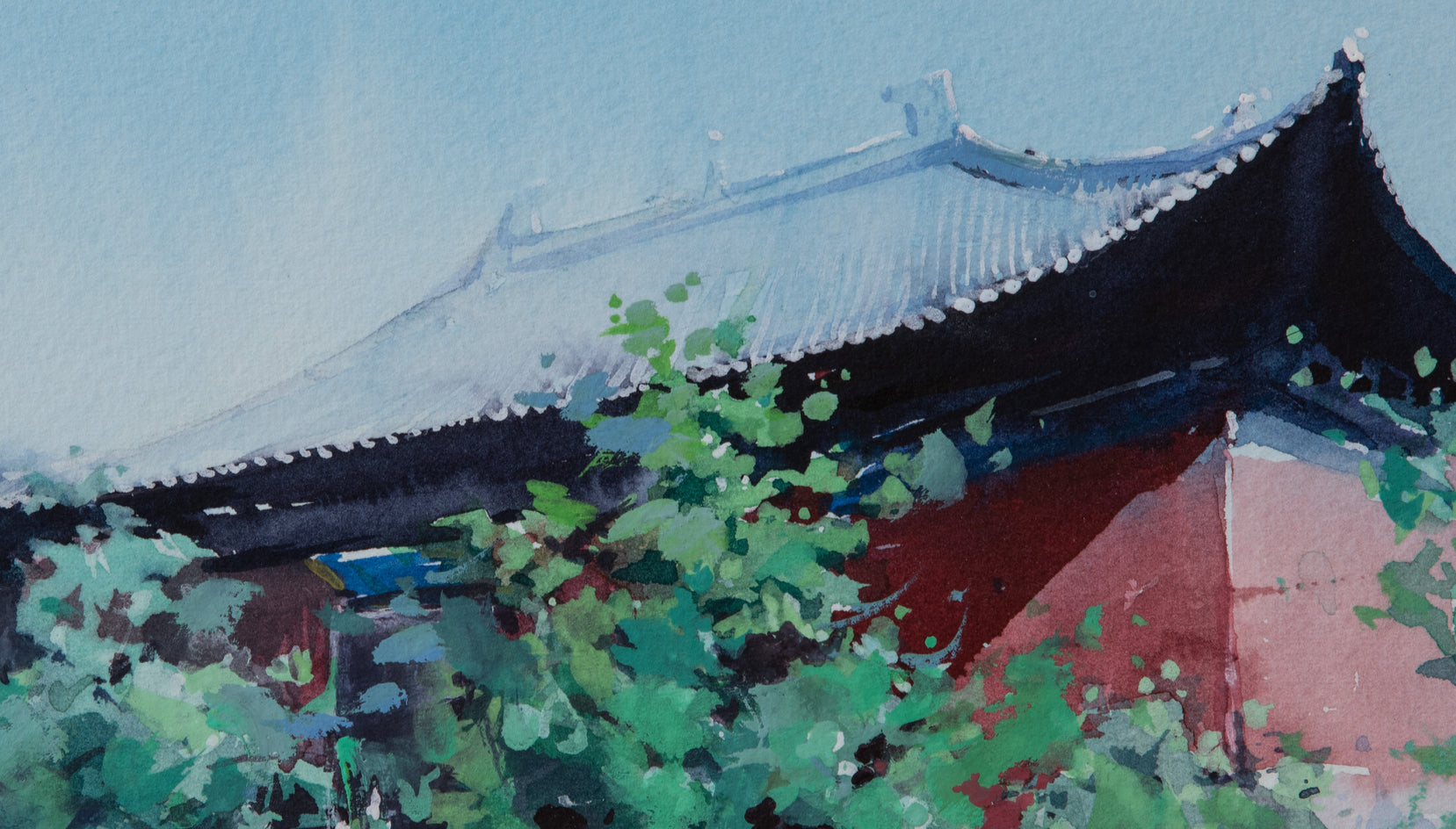 Watercolor Impressions of Chinese Architecture 6 by Siyuan Ma |  Closeup View of Artwork 