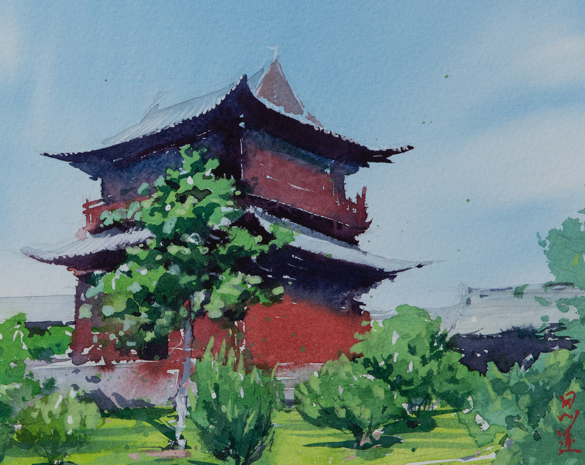 Watercolor Impressions of Chinese Architecture 7 by Siyuan Ma |  Closeup View of Artwork 
