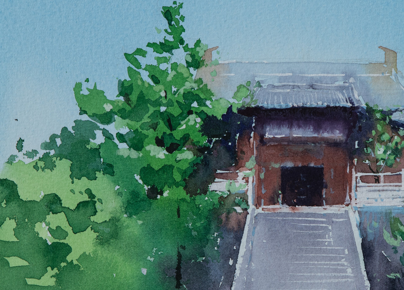Watercolor Impressions of Chinese Architecture 8 by Siyuan Ma |  Closeup View of Artwork 