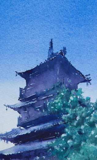 Watercolor Impressions of Chinese Architecture 2 by Siyuan Ma |   Closeup View of Artwork 
