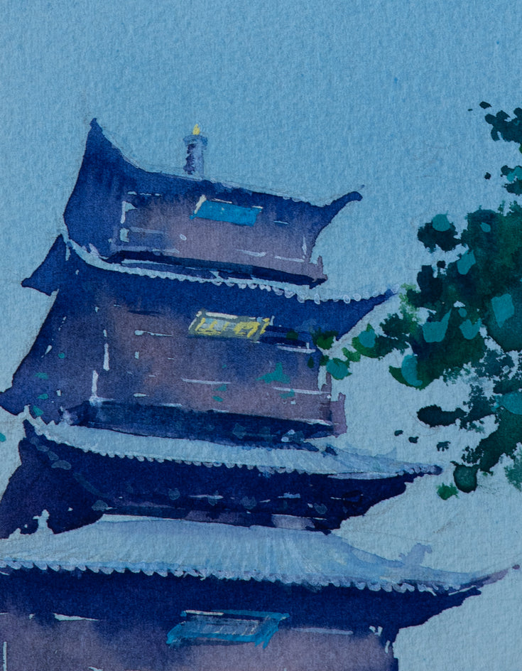 Watercolor Impressions of Chinese Architecture 3 by Siyuan Ma |  Closeup View of Artwork 