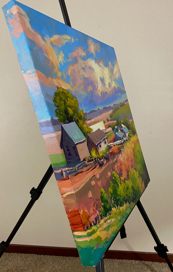 Overlooking the Farm by Sri Rao |  Side View of Artwork 