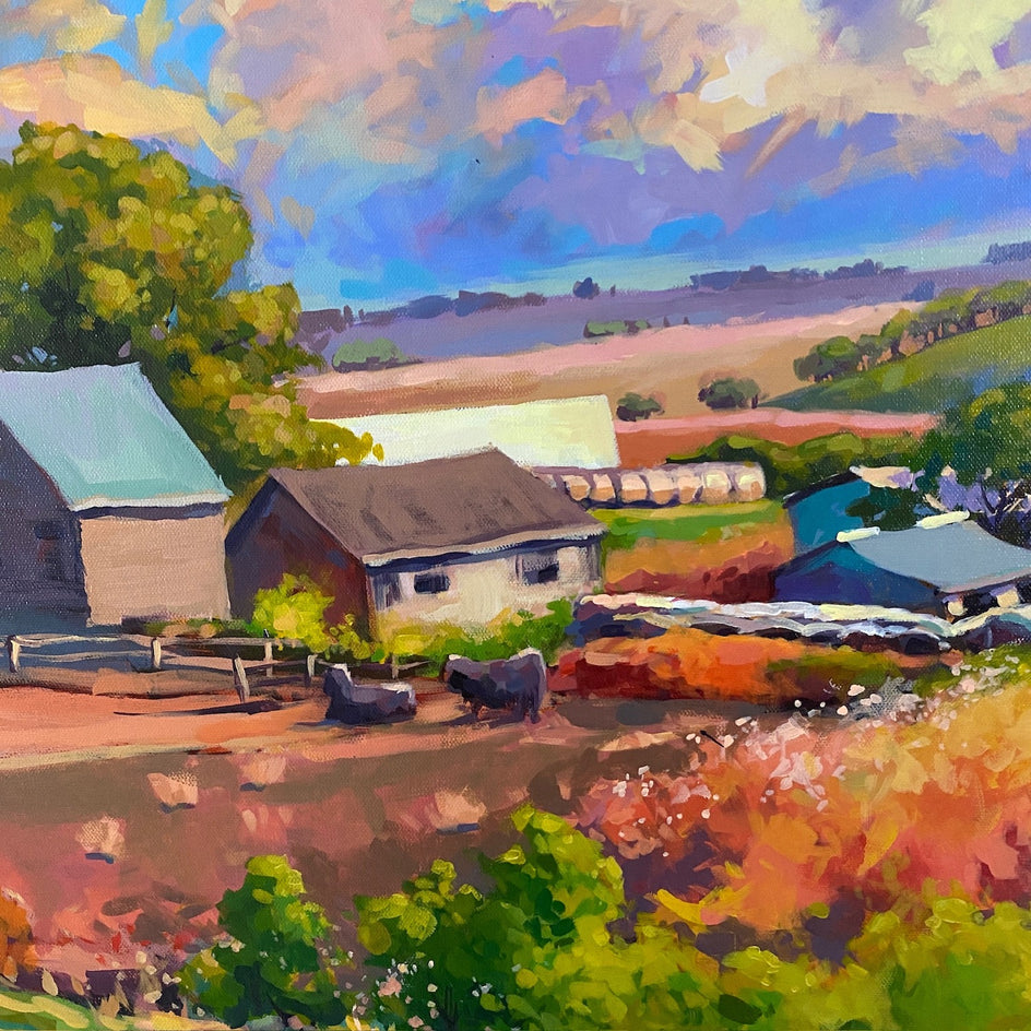 Overlooking the Farm by Sri Rao |  Closeup View of Artwork 