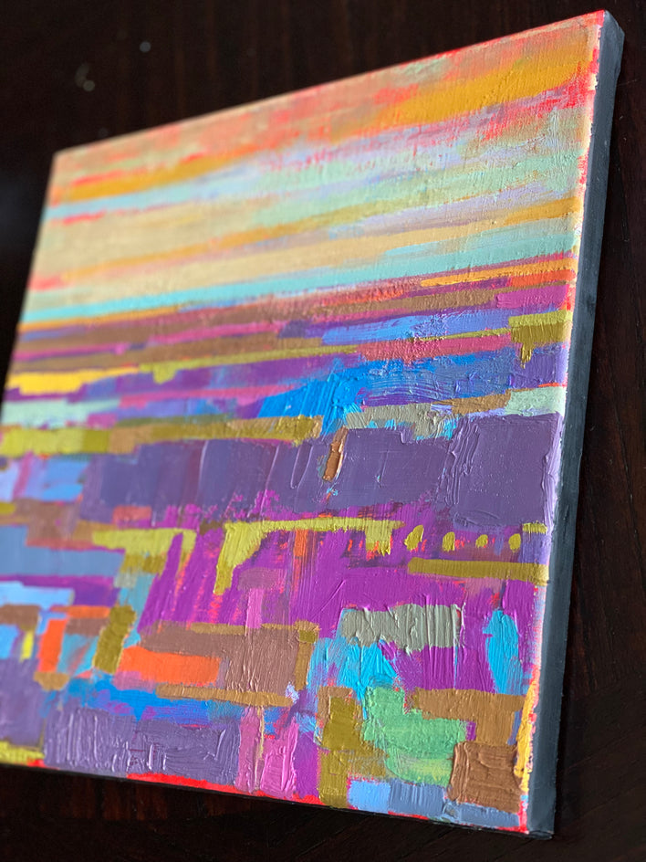 Purple Fields and the Horizon 1 by Srinivas Kathoju |  Side View of Artwork 