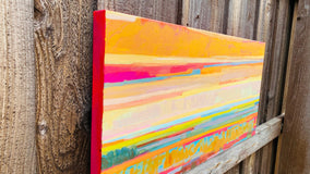 Original art for sale at UGallery.com | Teal Fields and Pink Clouds -1 by Srinivas Kathoju | $650 | oil painting | 12' h x 24' w | thumbnail 2