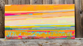 Original art for sale at UGallery.com | Teal Fields and Pink Clouds -1 by Srinivas Kathoju | $650 | oil painting | 12' h x 24' w | thumbnail 3