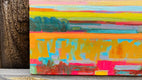 Original art for sale at UGallery.com | Teal Fields and Pink Clouds -1 by Srinivas Kathoju | $650 | oil painting | 12' h x 24' w | thumbnail 4