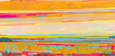 Original art for sale at UGallery.com | Teal Fields and Pink Clouds -1 by Srinivas Kathoju | $650 | oil painting | 12' h x 24' w | thumbnail 1