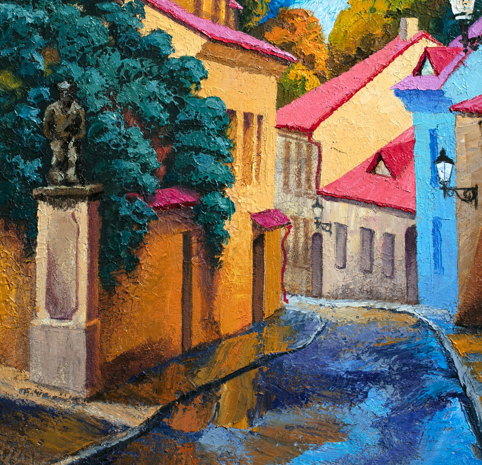Cozy Street. Prague by Stanislav Sidorov |  Closeup View of Artwork 