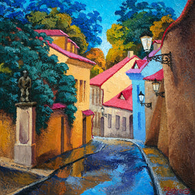 oil painting by Stanislav Sidorov titled Cozy Street. Prague