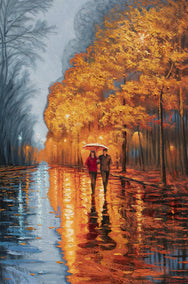 oil painting by Stanislav Sidorov titled Fall Alley. Golden Reflection.