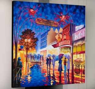 Original art for sale at UGallery.com | Moulin Rouge on Boulevard de Clichy. Night Lights Reflection. by Stanislav Sidorov | $3,600 | oil painting | 36' h x 36' w | photo 3