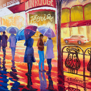 Original art for sale at UGallery.com | Moulin Rouge on Boulevard de Clichy. Night Lights Reflection. by Stanislav Sidorov | $3,600 | oil painting | 36' h x 36' w | photo 4