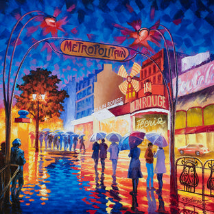 Original art for sale at UGallery.com | Moulin Rouge on Boulevard de Clichy. Night Lights Reflection. by Stanislav Sidorov | $3,600 | oil painting | 36' h x 36' w | photo 1