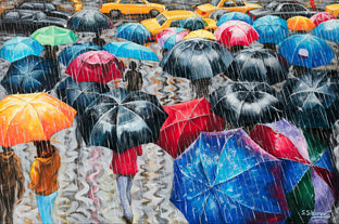Original art for sale at UGallery.com | Street Under the Rain. New York by Stanislav Sidorov | $1,800 | oil painting | 24' h x 36' w | photo 1