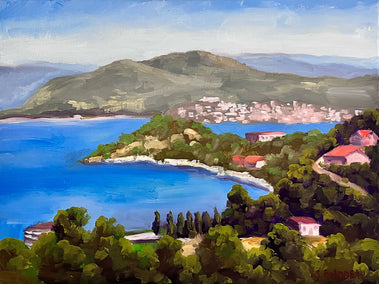 oil painting by Steven Guy Bilodeau titled Ohrid from Dolno Konjsko