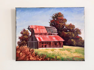 Original art for sale at UGallery.com | The Red Barn by Steven Guy Bilodeau | $525 | oil painting | 11' h x 14' w | photo 2