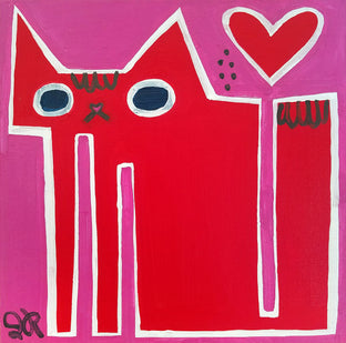 Original art for sale at UGallery.com | Valentine's Cat by Jessica JH Roller | $300 | acrylic painting | 12' h x 12' w | photo 1