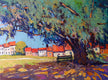Original art for sale at UGallery.com | Big Tree and Little Houses by Suren Nersisyan | $600 | oil painting | 18' h x 24' w | thumbnail 1