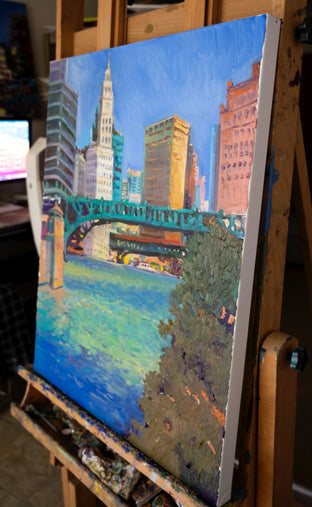Original art for sale at UGallery.com | Chicago from the River, Midday by Suren Nersisyan | $1,200 | oil painting | 30' h x 24' w | photo 2