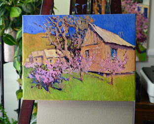 Farmhouses and Almond Trees, Spring by Suren Nersisyan |  Side View of Artwork 