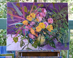 Original art for sale at UGallery.com | Roses and Houseplants by Suren Nersisyan | $900 | oil painting | 22' h x 28' w | photo 3