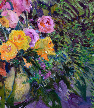 Original art for sale at UGallery.com | Roses and Houseplants by Suren Nersisyan | $900 | oil painting | 22' h x 28' w | photo 4