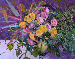 Original art for sale at UGallery.com | Roses and Houseplants by Suren Nersisyan | $900 | oil painting | 22' h x 28' w | photo 1