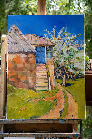 Spring and Old Farm House with Blue Door by Suren Nersisyan |  Side View of Artwork 