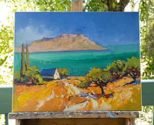 Original art for sale at UGallery.com | Turquoise Mediterranean Sea from Greek Islands by Suren Nersisyan | $500 | oil painting | 16' h x 20' w | photo 2