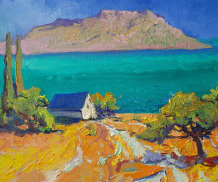 Original art for sale at UGallery.com | Turquoise Mediterranean Sea from Greek Islands by Suren Nersisyan | $500 | oil painting | 16' h x 20' w | photo 4