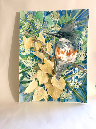 Original art for sale at UGallery.com | Belted Kingfisher and Foliage by Suren Nersisyan | $325 | watercolor painting | 16' h x 12' w | photo 4