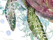 Original art for sale at UGallery.com | Happy Sea Turtle by Suren Nersisyan | $325 | watercolor painting | 12' h x 16' w | thumbnail 2