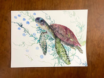 Original art for sale at UGallery.com | Happy Sea Turtle by Suren Nersisyan | $325 | watercolor painting | 12' h x 16' w | thumbnail 4