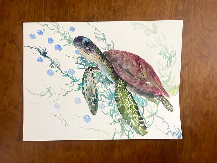 Happy Sea Turtle by Suren Nersisyan |   Closeup View of Artwork 