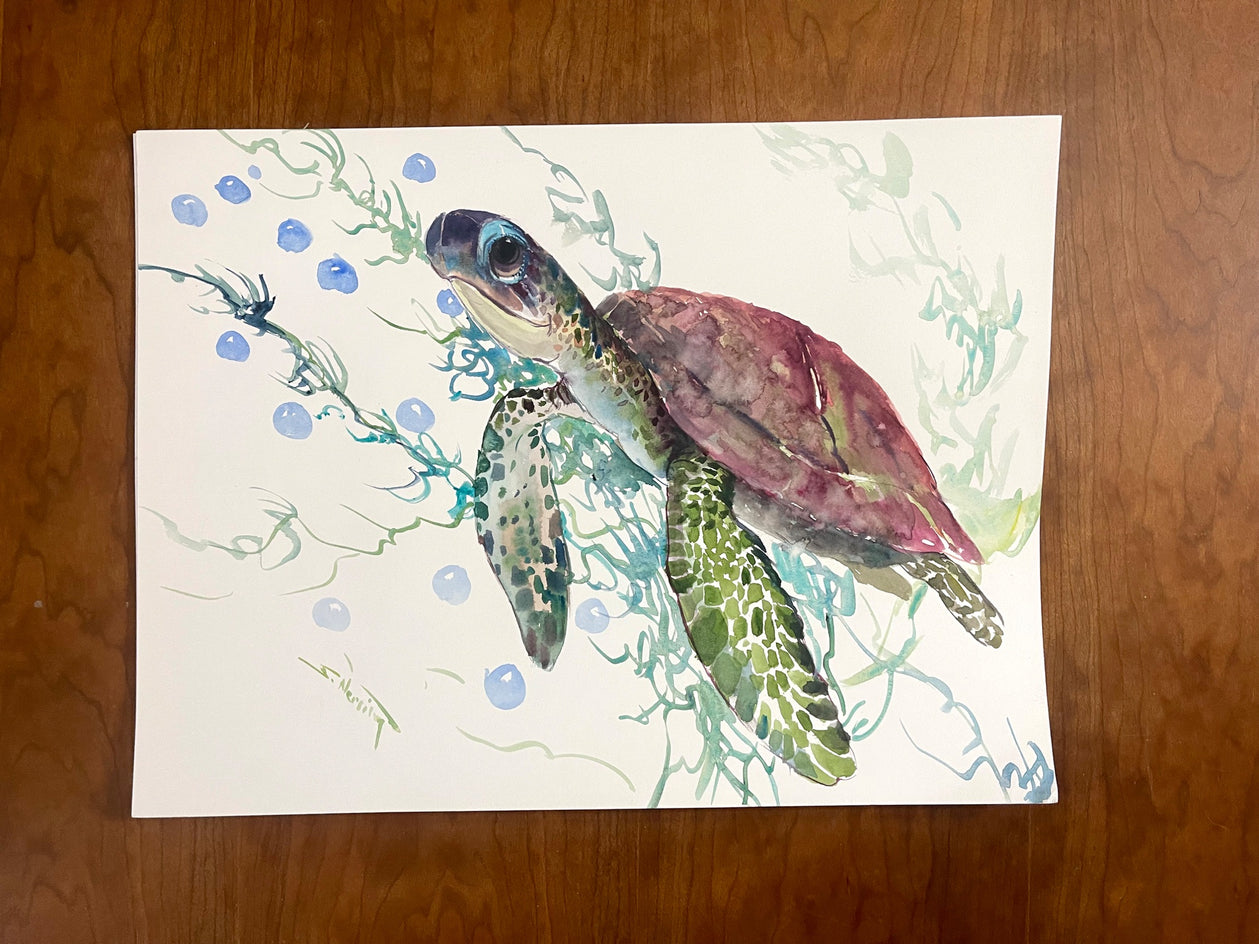 Happy Sea Turtle by Suren Nersisyan |  Closeup View of Artwork 
