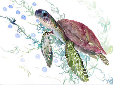 watercolor painting by Suren Nersisyan titled Happy Sea Turtle