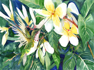 Original art for sale at UGallery.com | Hummingbird and Primula by Suren Nersisyan | $325 | watercolor painting | 12' h x 16' w | photo 1