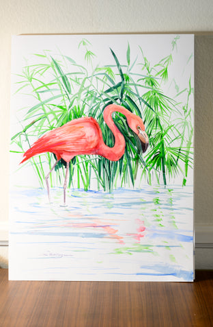 Original art for sale at UGallery.com | Pink Flamingo and Green Foliage by Suren Nersisyan | $350 | watercolor painting | 24' h x 18' w | photo 2