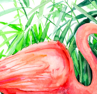 Original art for sale at UGallery.com | Pink Flamingo and Green Foliage by Suren Nersisyan | $350 | watercolor painting | 24' h x 18' w | photo 3